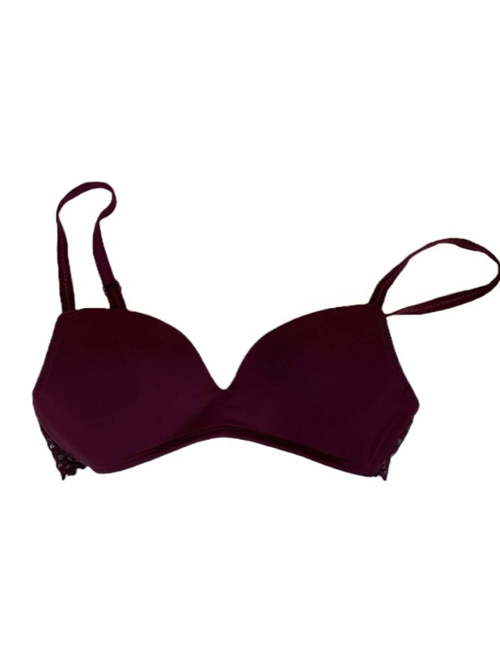 b.tempt'd Wacoal Tied in Dots Bra 32B Burgundy Wireless Push Up Plunge Lace